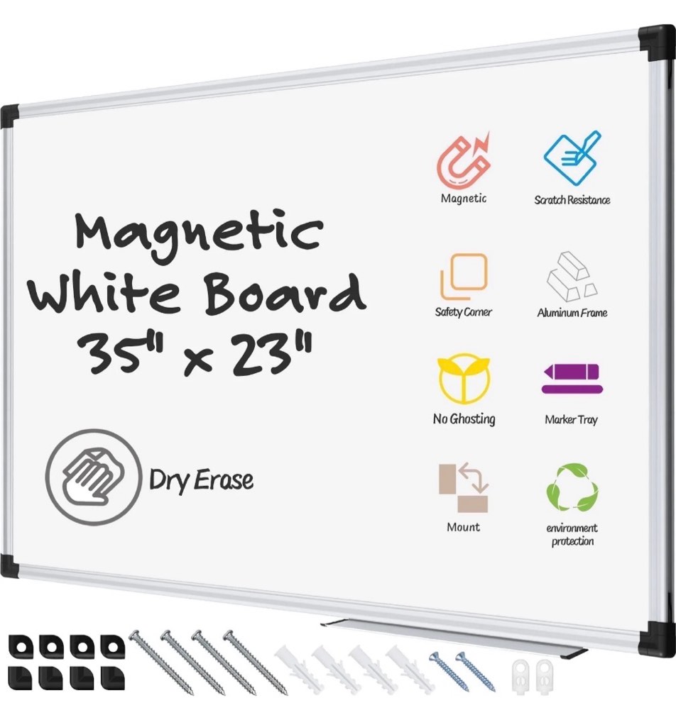 agcan dry erase board 23" x 35" magnetic whiteboard 3'x2' dry white marker board school supplies