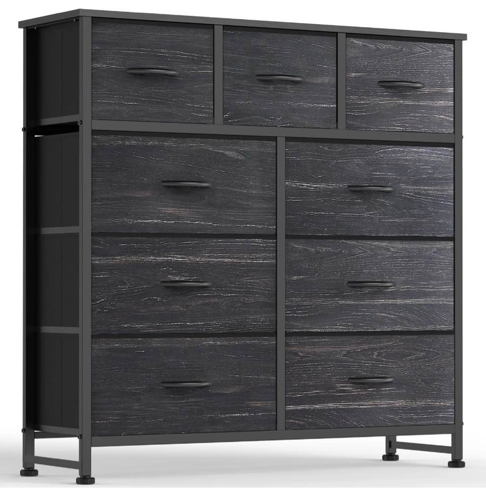 edx 9 drawers fabric dresser for bedroom, drawer organizer storage cabinet for closet, clothes, tv stand, black