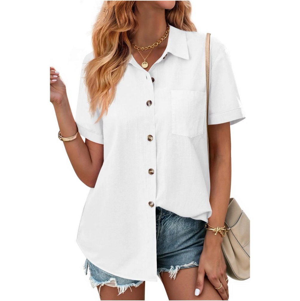 fantaslook womens button down shirts lapel short sleeve shirt collared pocketed casual blouses summer tops xl 