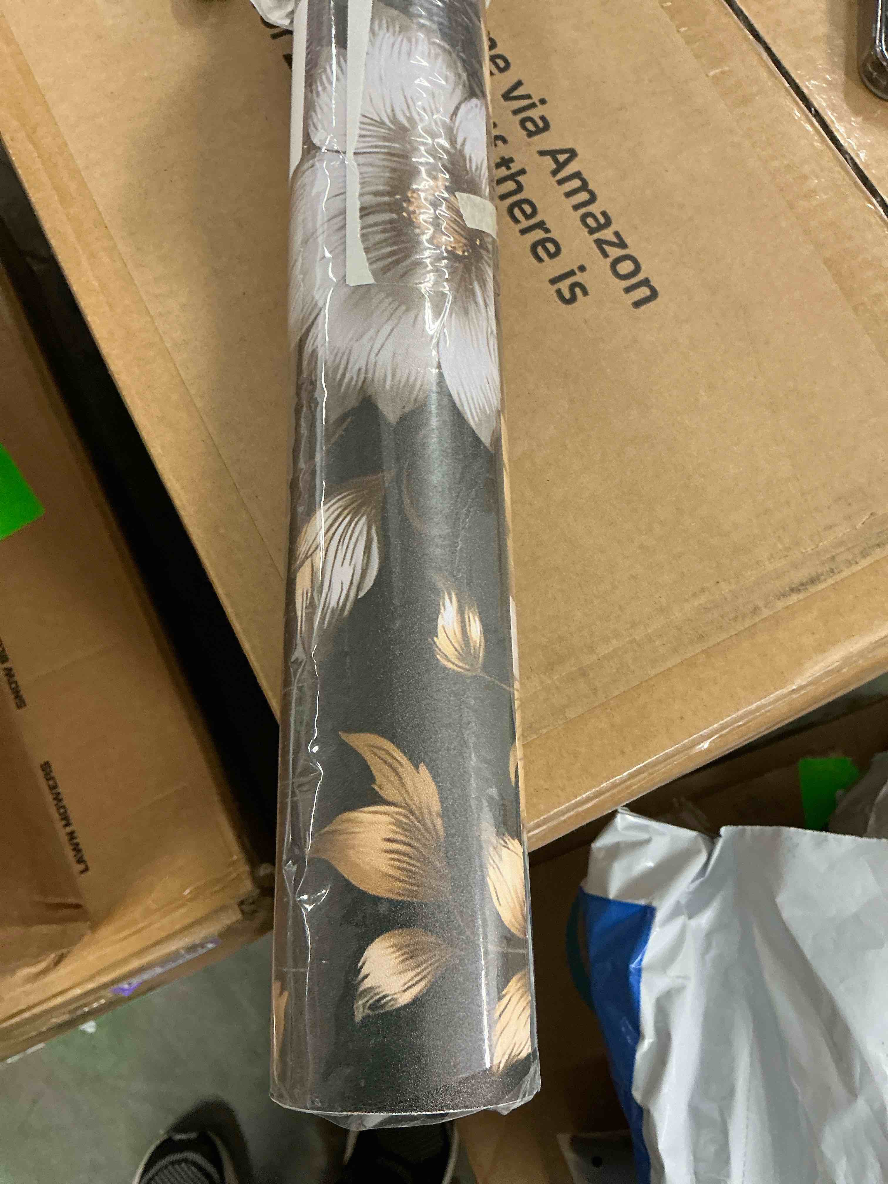 Condition photo showing New/Like New for abyssaly black gold floral wallpaper, 17.3" x 393" peel and stick wallpaper self-adhesive removable contact paper for home decoration
