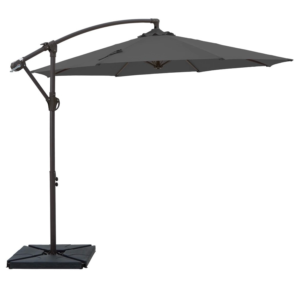 napwant 10ft cantilever patio umbrella with 4-piece weighted base included, offset hanging umbrella with crank & tilt, gray