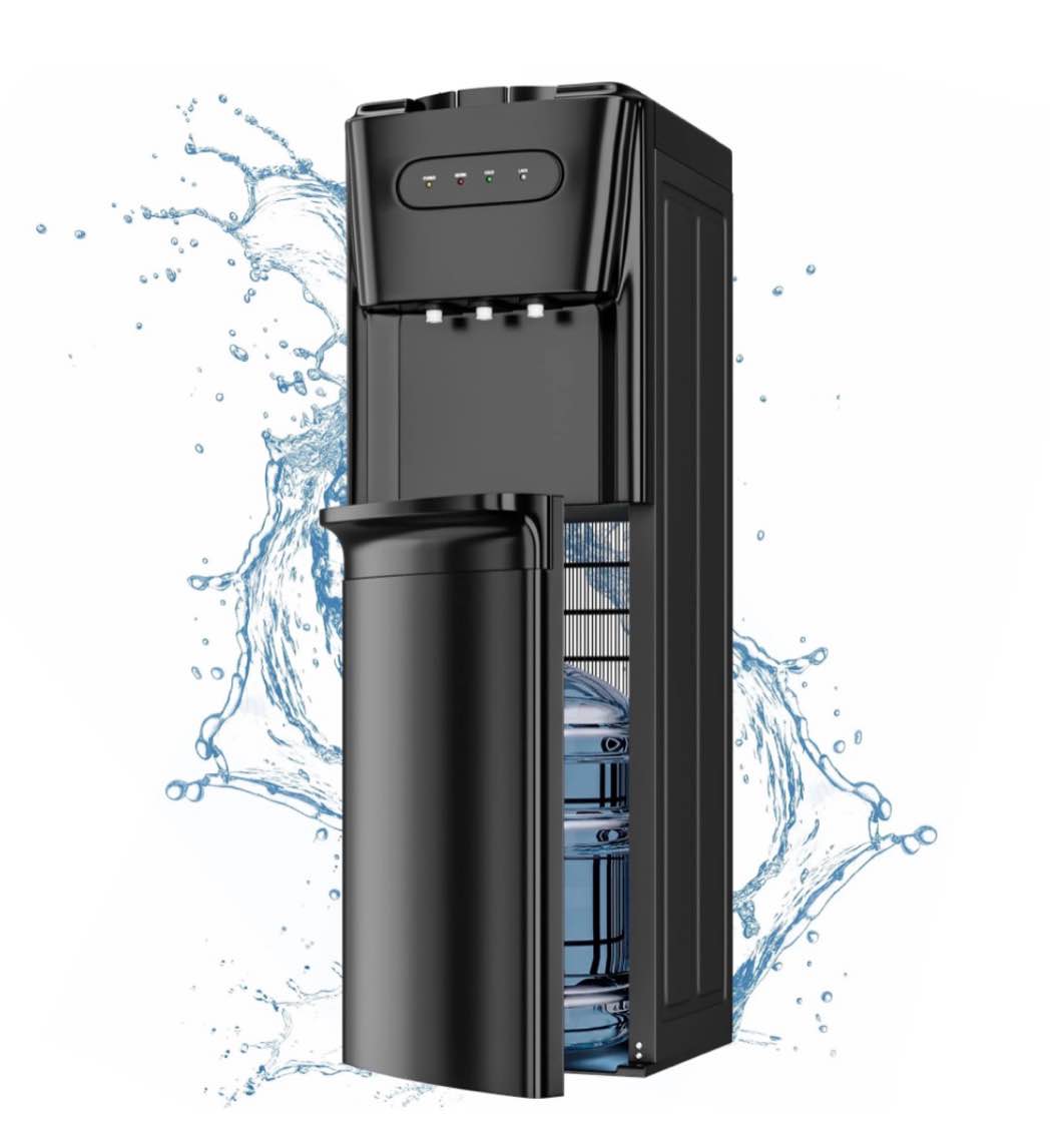 bottom-loading water dispenser with 3-settings water cooler with two 304 food-grade stainless steel inner tanks child lock & energy-saving fits 5 gal bottles home/office/gym