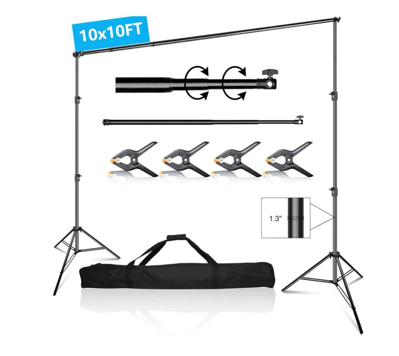 emart 10 x 10 ft photo video studio heavy duty adjustable backdrop support system kit  photography muslin background stand with carry bag