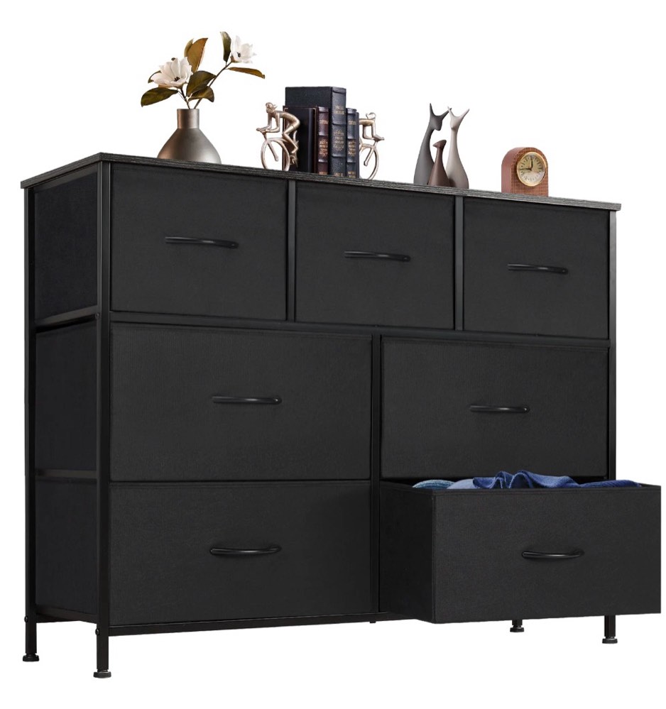 concetta 7-drawer fabric storage cabinet for adults, tv cabinet sideboard, organizer furniture for living room, office, kitchen, hallway, black
