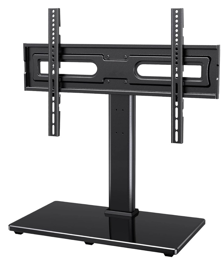 mountftv universal table top tv stand for 32-80" flat screen tvs,  max 600x400mm, up to 110 lbs, tabletop tv mount with 9 height adjustable, alloy steel glass base