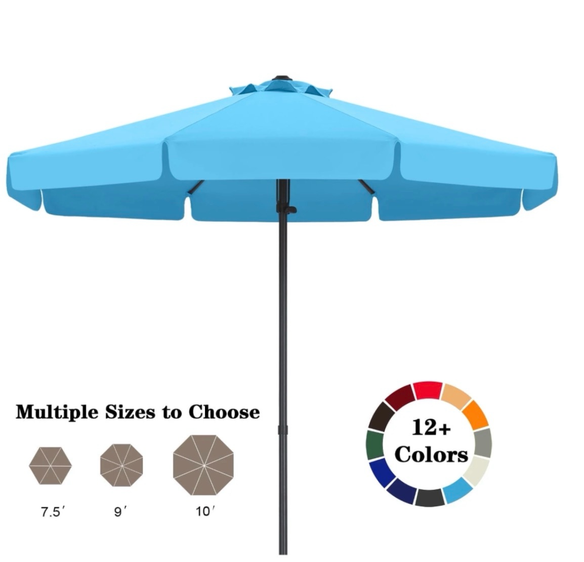 abccanopy 9ft outdoor market hand push patio umbrella with hanging edge 12+colors  turquoise