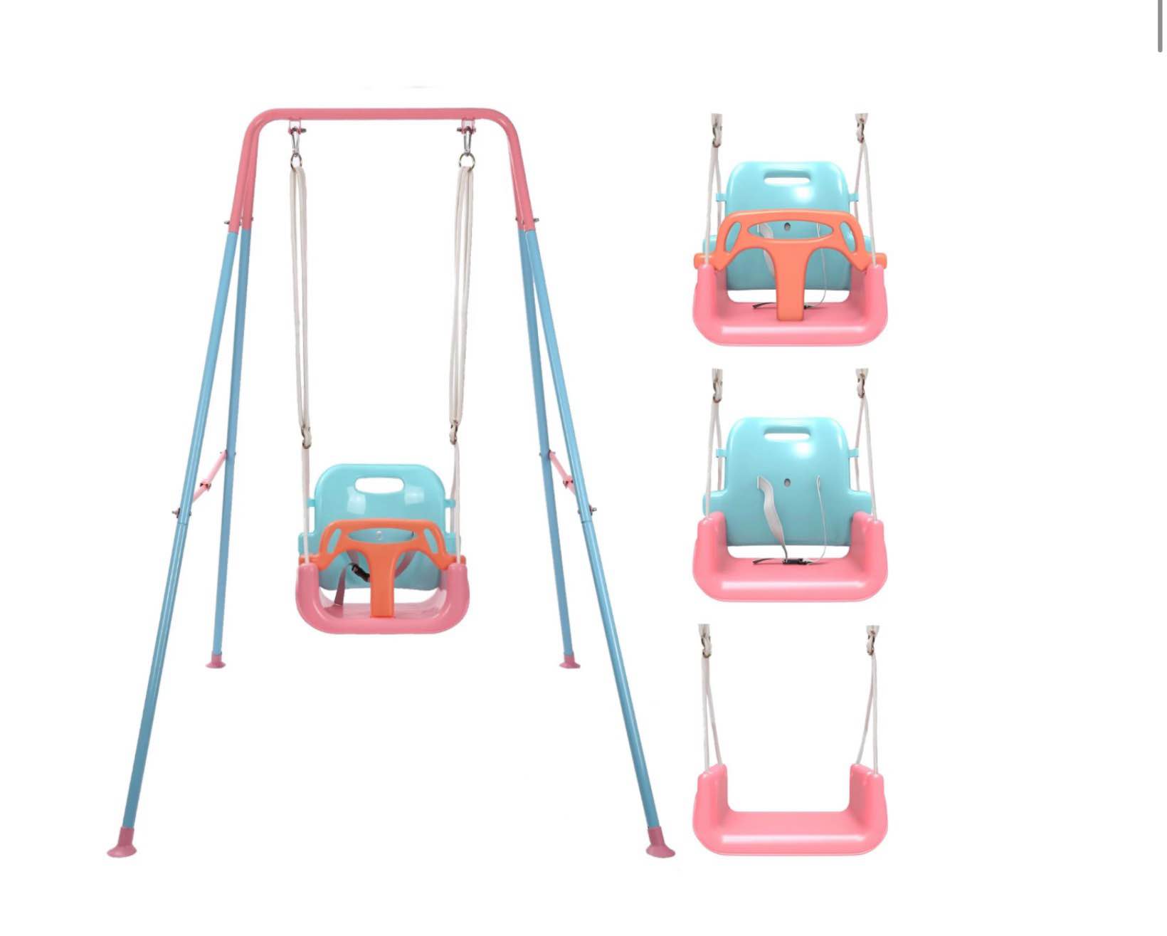 g taleco gear 3-in-1 toddler swing sets for backyard  comfy baby swing outdoor indoor  kids swing with metal stand  pink