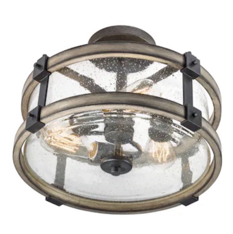 Kichler Barrington 14.75-in Anvil Iron and Driftwood Indoor 3 -Light Semi-flush Mount Light with Seeded