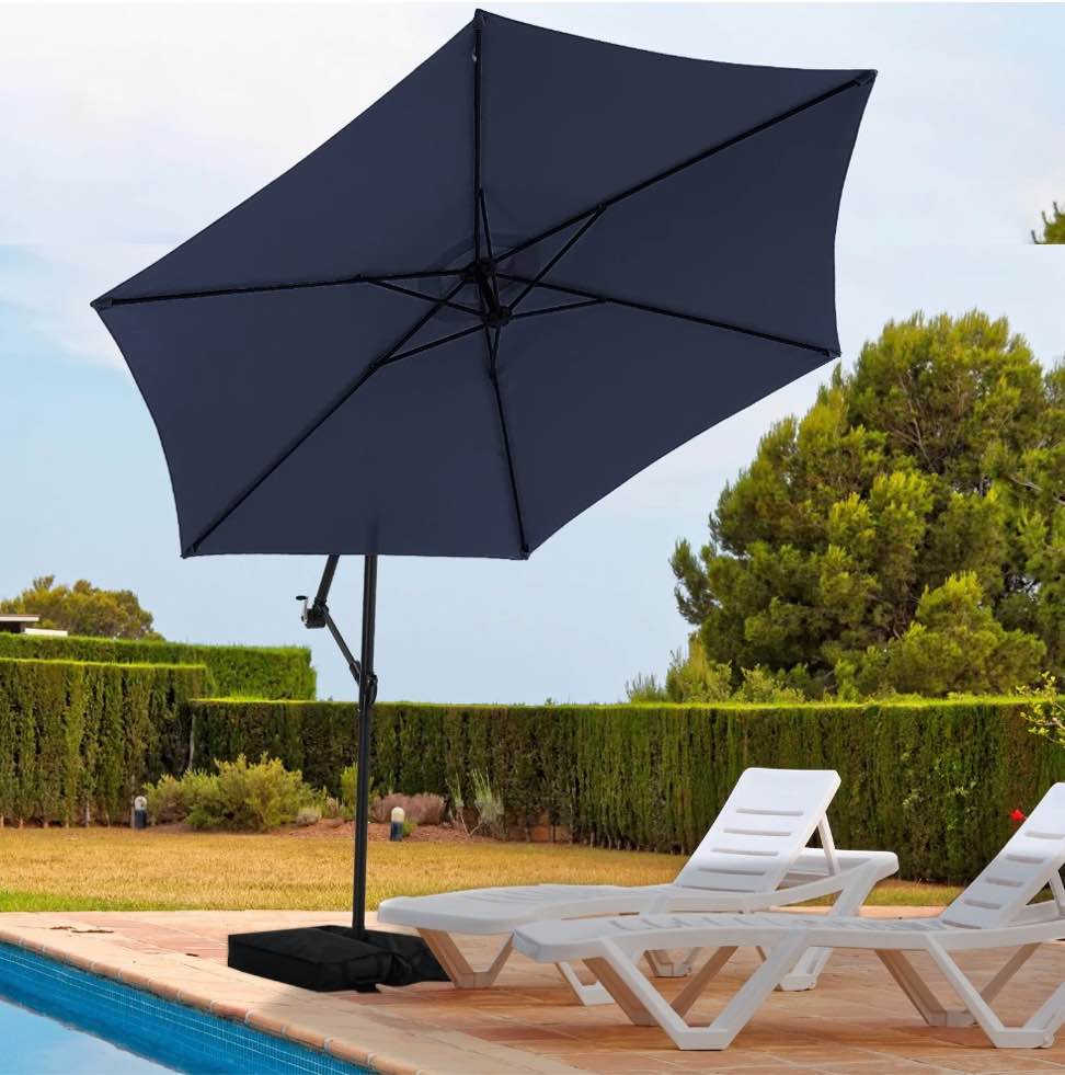 autlaycil 10 ft cantilever offset outdoor patio umbrella with base stand rotate and tilt - navy blue