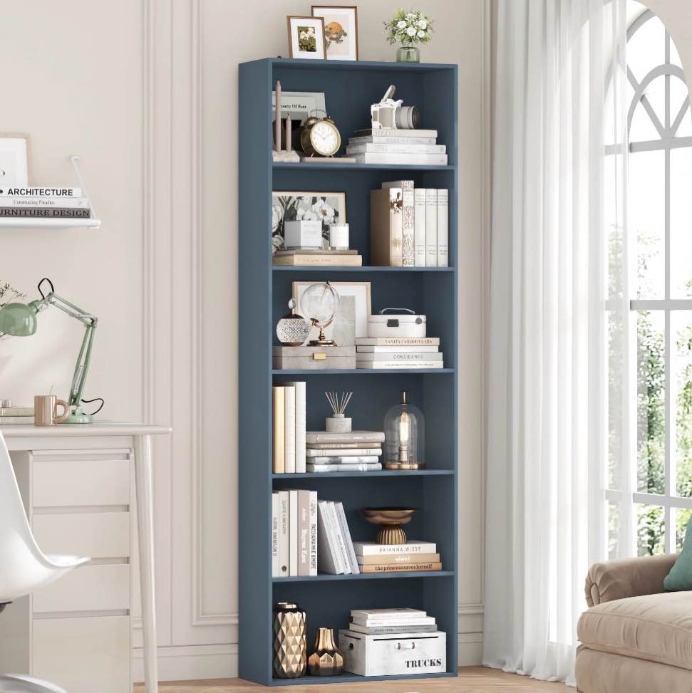 homfa 6 tier tall bookshelf and bookcase, wooden bookcase display shelf for living room home office library storage,blue one size