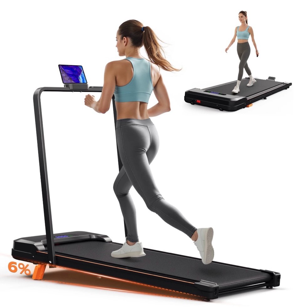 primy walking pad with incline and handle, 4 in 1 compact under desk treadmill for walking jogging, portable foldable treadmill, modern fitness equipment, stable workout running machine