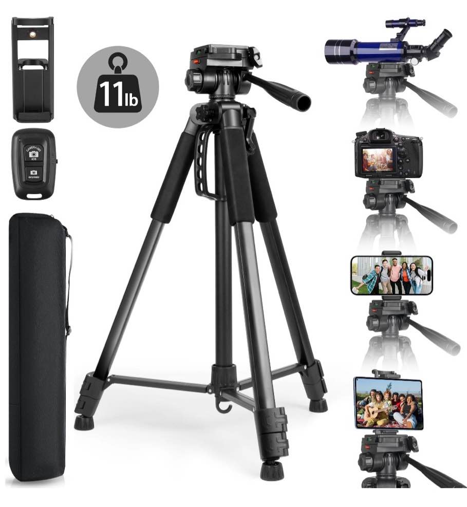 meromore 71" camera tripods, tripod stand for camera phone video recording, heavy duty camera tripod stand, professional travel dslr tripods compatible with canon smartphone, max load 11 lb