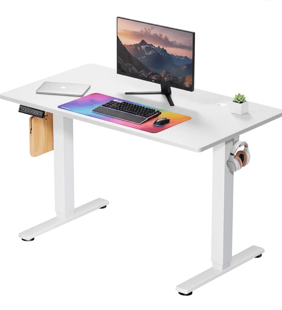 CONCETTA Electric Height Adjustable Desk, 48"x24" Ergonomic Sit Stand Workstation, One-Touch Lift Home Office Desk, White