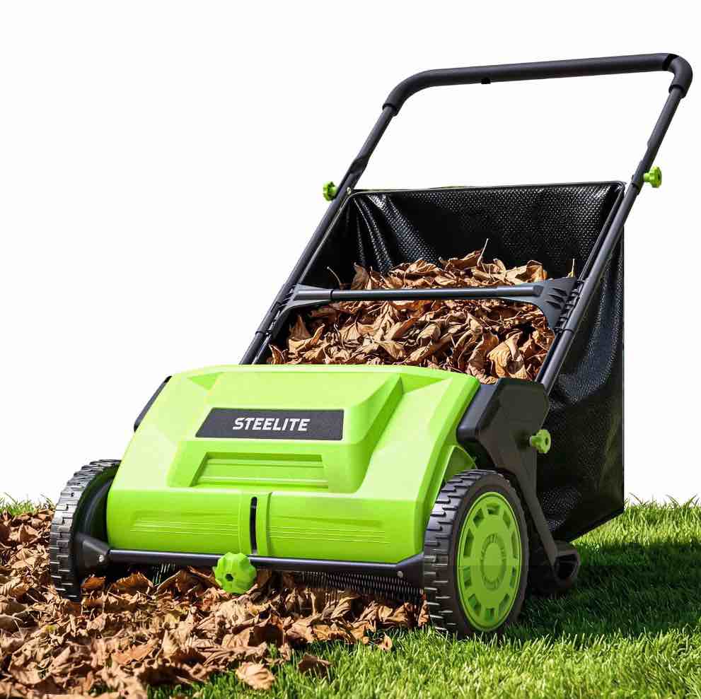 Steelite Push Lawn Sweeper,21-Inch Leaf & Grass Collector, Leaf Sweeper For Lawn,heavy Duty Thickened Steel Durable To Use With Large 3.6 Cu. Ft. Mes