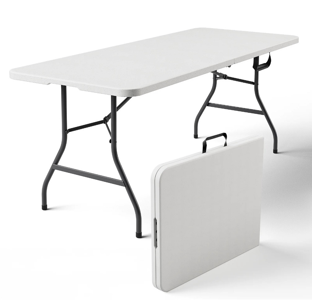 HaiCube 6FT Folding Table, Heavy Duty Portable Table, Waterproof HDPE, Foldable for Picnic, Party, Camping, Dining, BBQ, Indoor & Outdoor, White