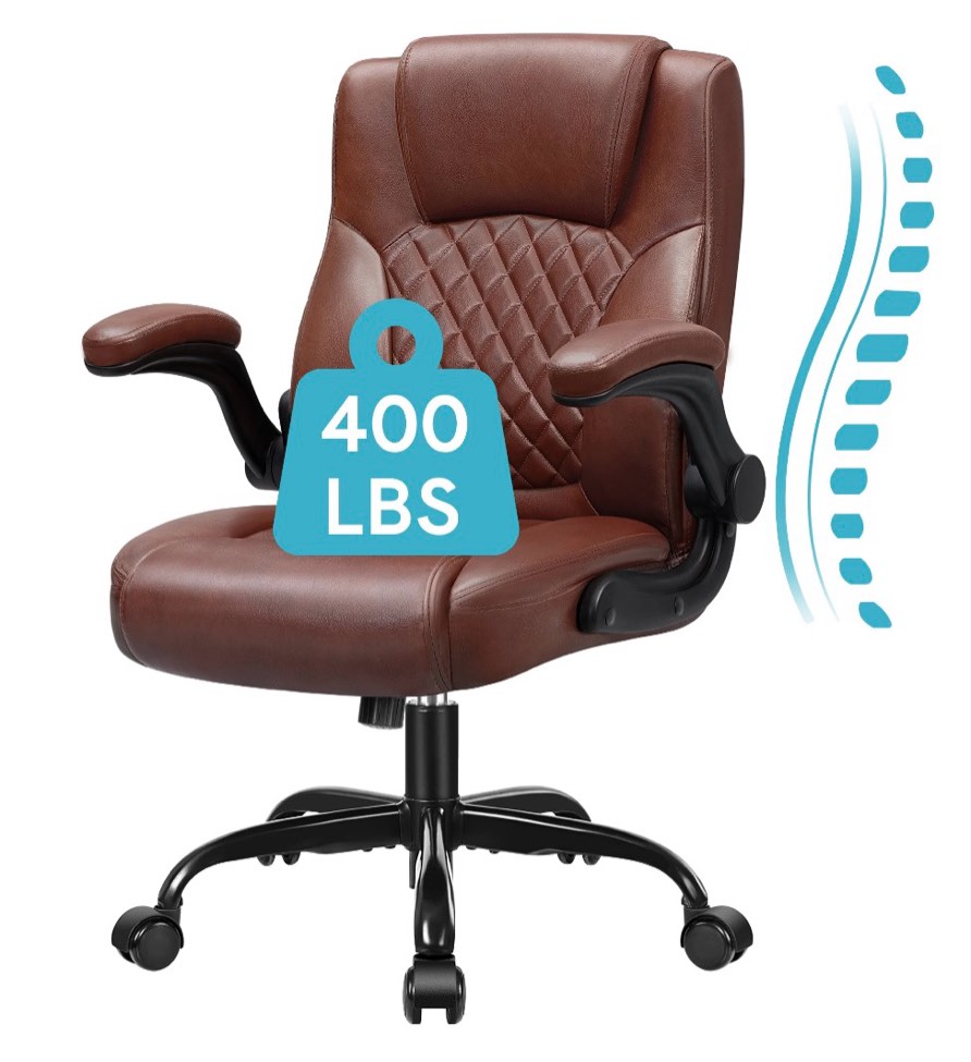 coolhut leather office chair, big and tall office chair 400lbs wide seat ergonomic computer desk chair high back executive leather chair adjustable task chair lumbar back, dark brown