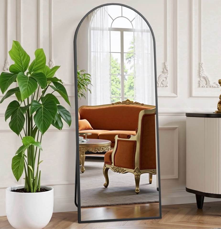edx arched full length mirror 64 x21  free standing wall mounted leaning floor mirrors  black