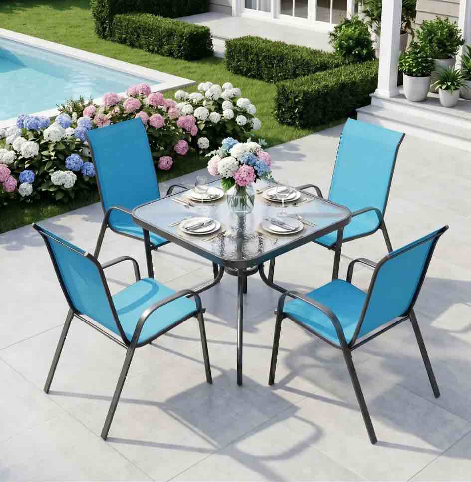 Condition photo showing New/Like New for pirecart patio dining outdoor furniture stackable textilene armchairs (( 4 chairs only ))