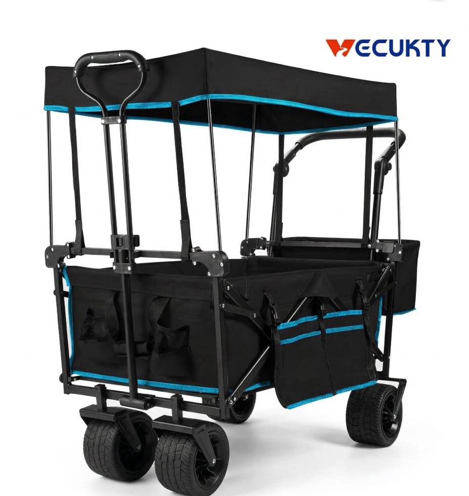 vecukty collapsible garden wagon cart with removable canopy black