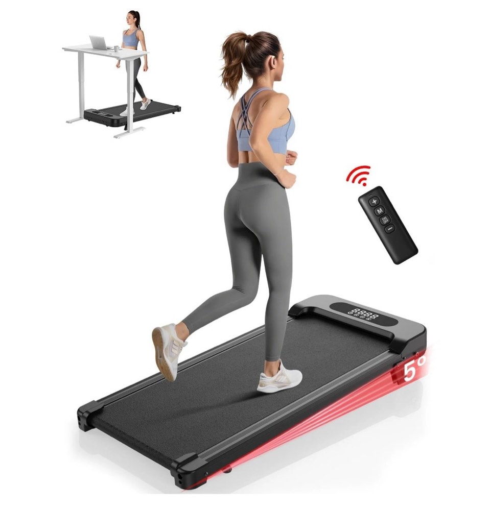 bigzzia walking pad  2 in 1 under desk treadmill with remote control and lcd display  compact treadmill for home & office  black