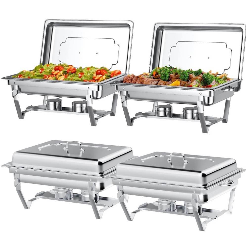 chafing dish buffet set 4 pack: tinana 8qt stainless steel chafing dishes for buffet  chafers and buffet warmers sets for parties  events  wedding  camping  dinner