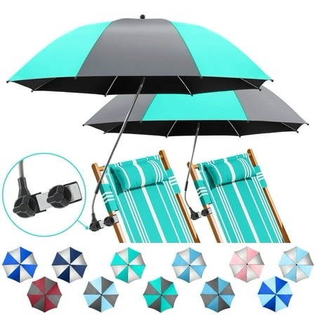  2 pack beach umbrella with 360 universal clamp upf50+ umbrella outdoor patio sun protection for chairs beach &patio use (bright teal/grey not inclu