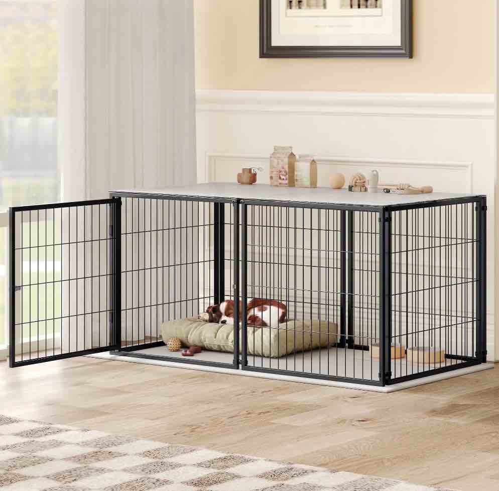 large dog cage 48" dog kennel for medium dogs puppy dog playpen with top, pet cage, indoor, black.48"l x 26.3"w x 23.8"h.