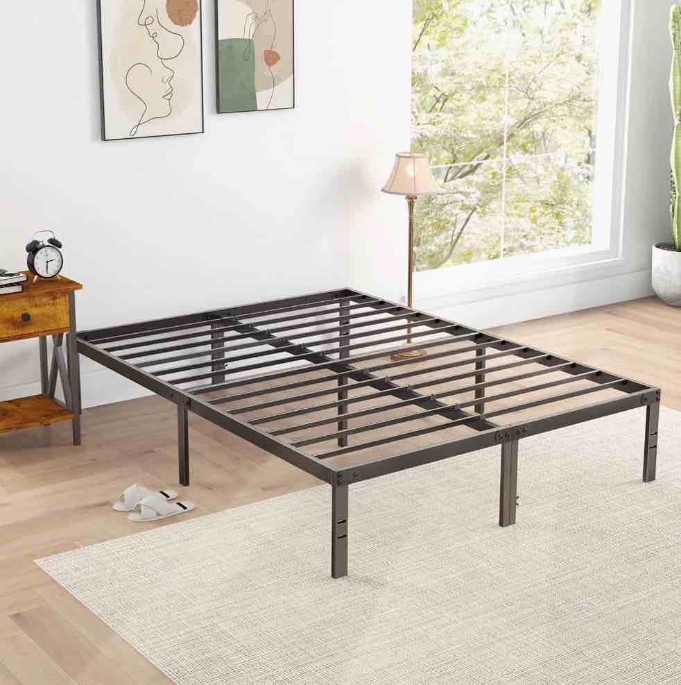 edx 14" high full size bed frame no box spring needed, heavy duty metal with sturdy steel slat support and under bed storage full