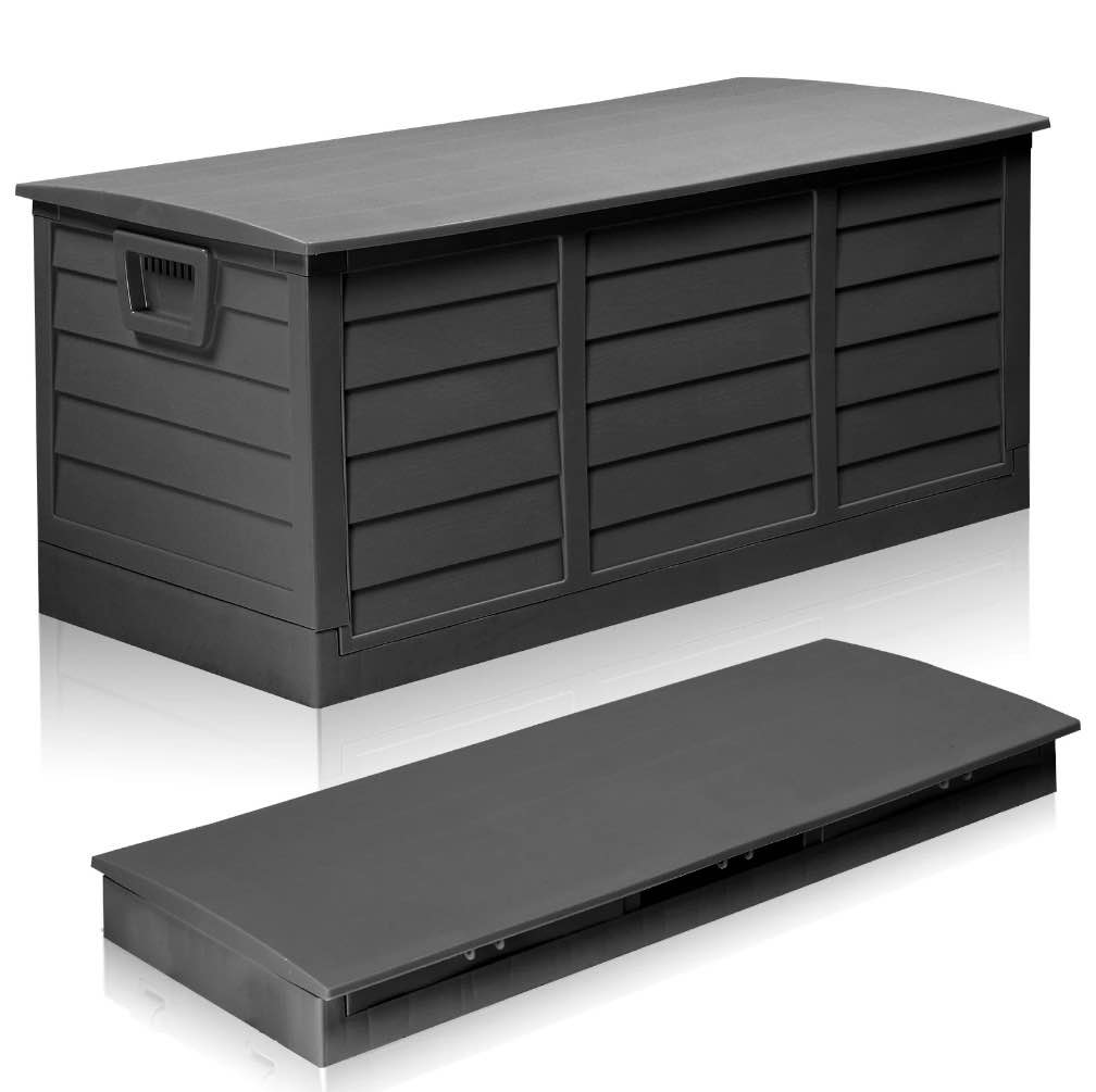 ktaxon 80gal outdoor storage deck box collapsible garden resin deck box pre-installed,space saving & easy set up - black