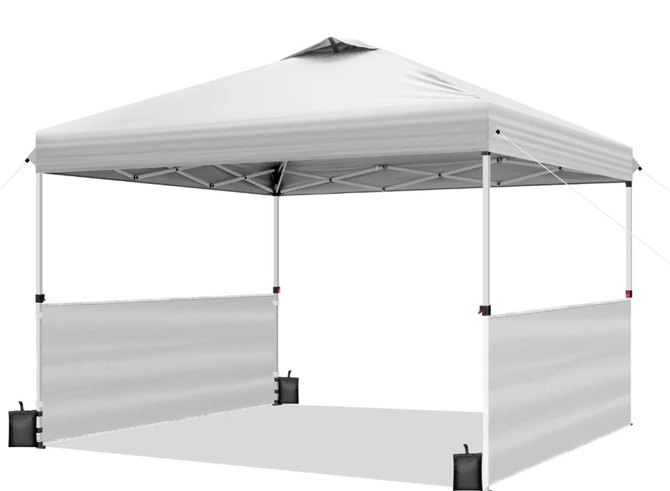 ktaxon 10x10 ez pop up canopy tent outdoor sun shade shelter outdoor gazebo one push setup with 2 half sidewalls 1 roller bag 4 sandbags upf50+ - white