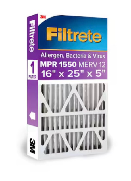 Condition photo showing Good Condition for filtrete 16 x 25 x 5 merv 12 1550 mpr allergen, bacteria and virus electrostatic pleated air filter