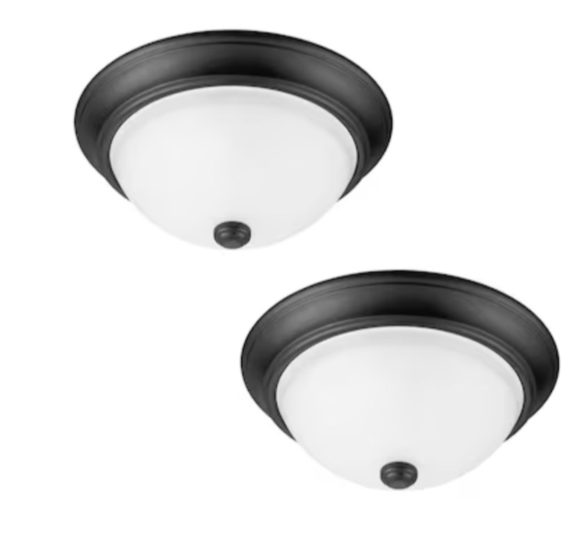 project source 13-in matte black indoor 2 -light flush mount light with frosted glass 2 -pack