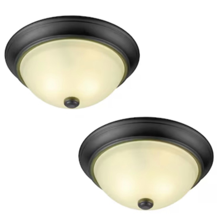 Condition photo showing New/Like New for project source 13-in matte black indoor 2 -light flush mount light with frosted glass 2 -pack