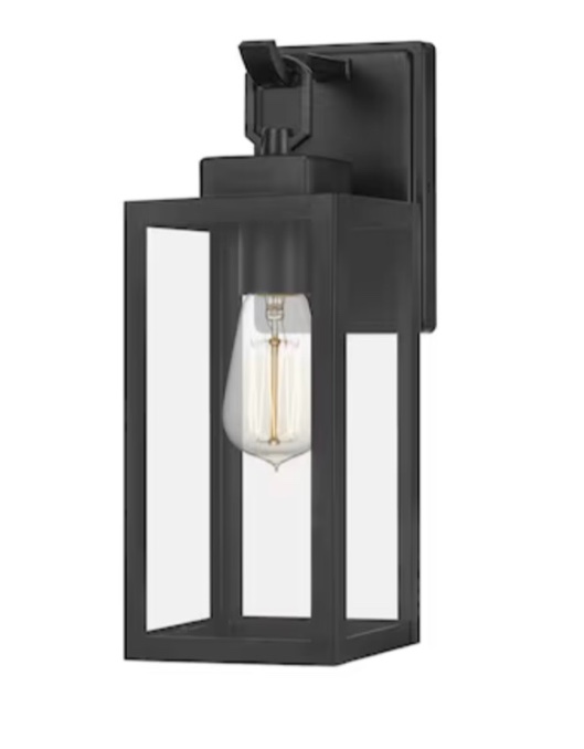 Condition photo showing As Is for quoizel breitling 1 -light 13.5-in h matte black hardwired outdoor wall light