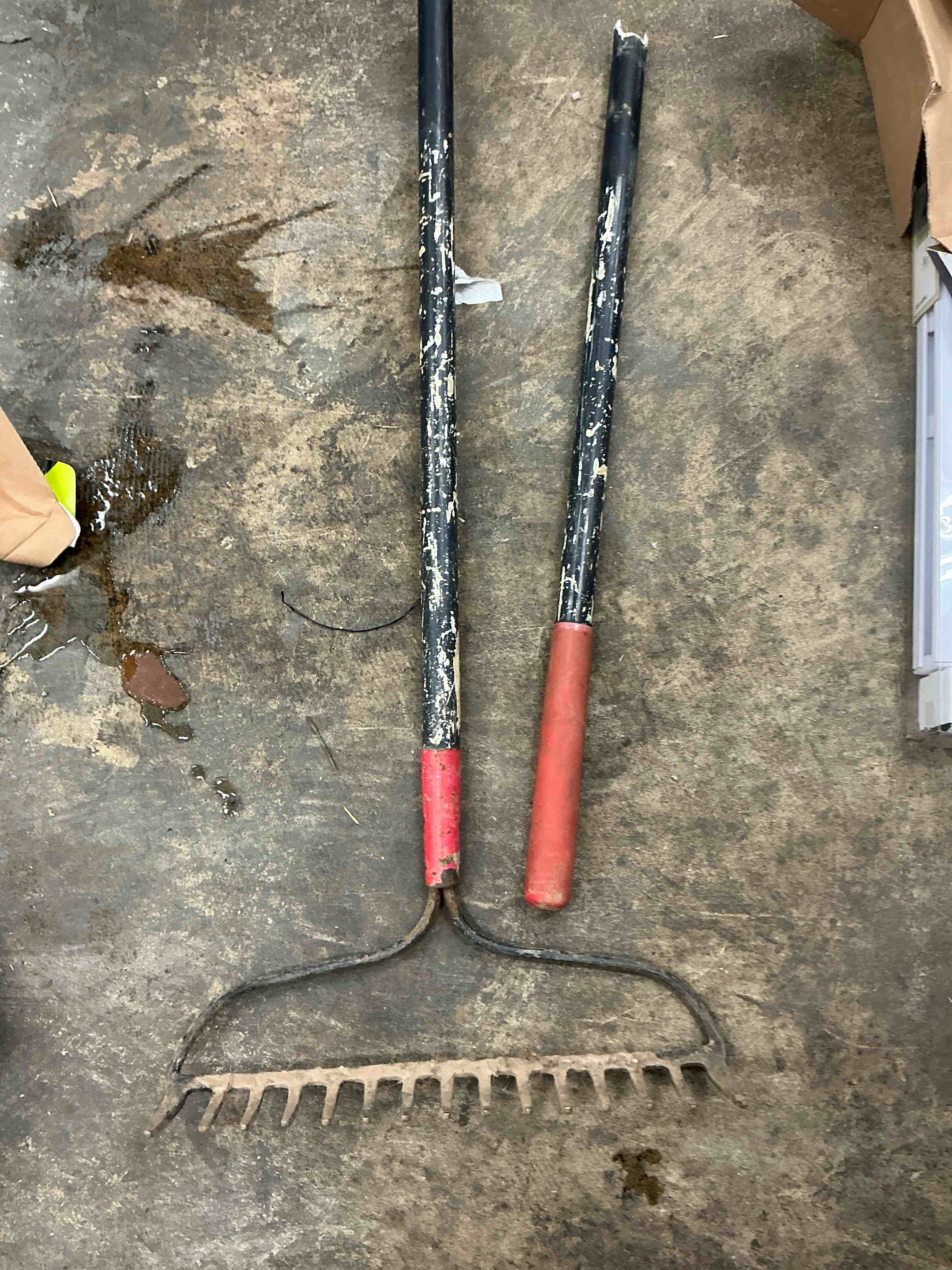 Condition photo showing As Is for 60.75 in. fiberglass handle15-tine forged steel bow rake