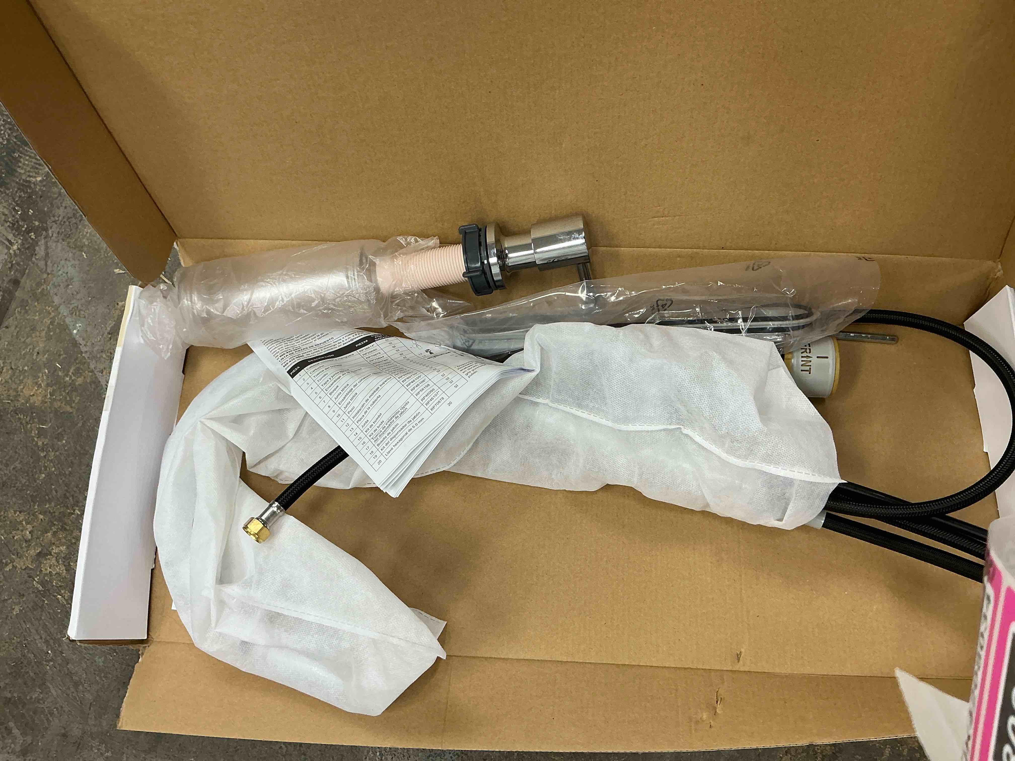 Condition photo showing Good Condition for allen + roth harlow polished chrome single handle deck-mount pull-down kitchen faucet with sprayer 