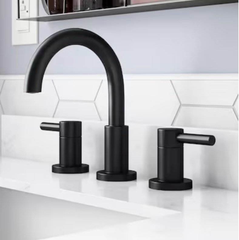 allen + roth Harlow Simplefit Matte Black Widespread 2-handle WaterSense Mid-arc