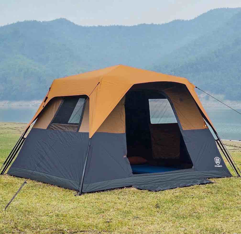 Blackout Camping Tent for 6 Person  Instant Cabin Tents with Rainfly  Quick Setup Design  Water-Resistant  Orange