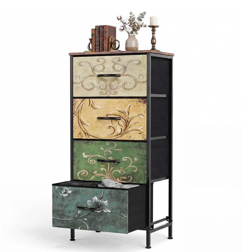 CONCETTA 4-Drawer Fabric Dresser Storage Chest for Bedroom, Closet, Storage Furniture for Adults, Floral Color