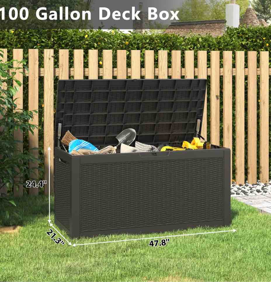 Bifanuo 100 Gallon Deck Box Lockable Resin Outdoor Storage Box Waterproof Outdoor Container for Patio Furniture Cushions  Pillow