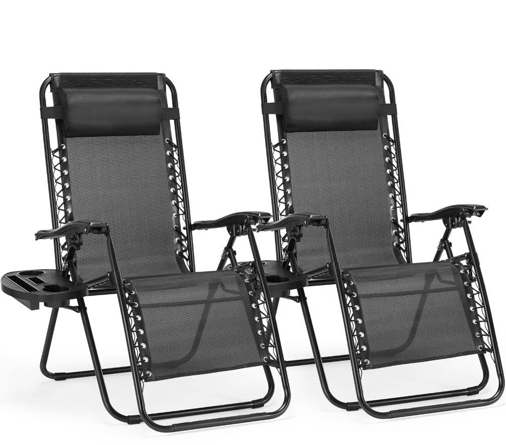 CONCETTA 2 Zero Gravity Lounge Chairs, Foldable Reclining Camping for Patio, Lawn, Beach, Black