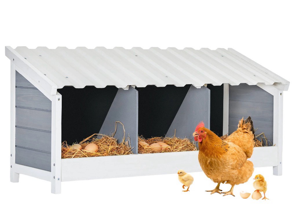 PETSFIT Triple Chicken Nesting Box  Chicken Coop Accessories with PVC Roofing  Versatile Use Wood Nesting Boxes for Hens  Easy to Assemble