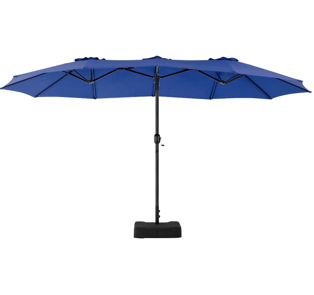 edx 15ft Patio Umbrellas (Base Included), Large Outdoor Double-Sided Rectangle Market Umbrella with Stand for Poolside, Lawn, and Backyard, Navy Blue