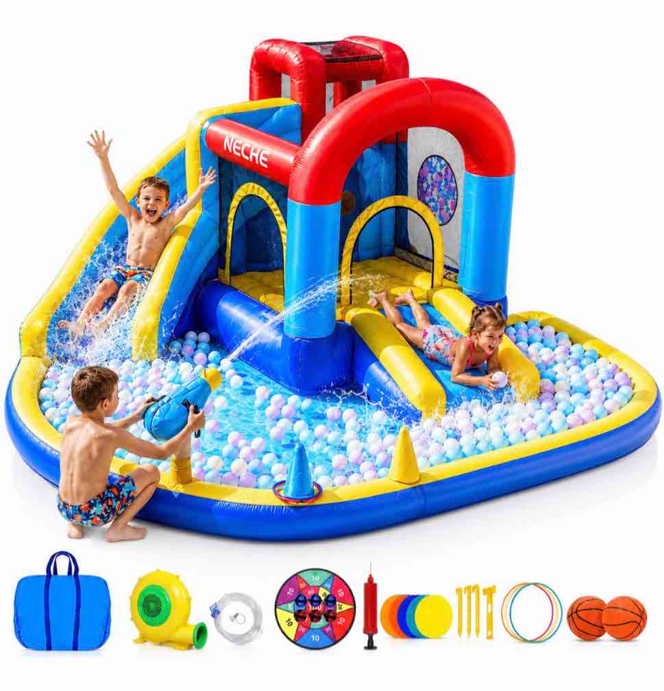 Neche Inflatable Water Slide, 106.59" x105.77" x54.78"Large Bounce House,Indoor/Outdoor Kids Bouncy Castle with 370W Blower