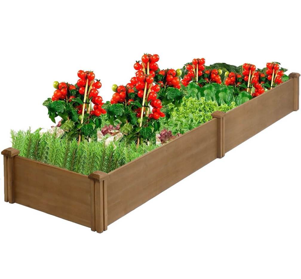 PETSCOSSET Wooden 8x2Ft Raised Garden Bed Planter Box for Outdoor Gardening