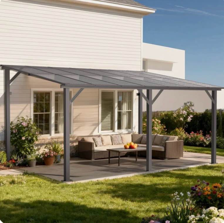 Condition photo showing Good Condition for gvdv 14'x10' wall mounted pergola, aluminum patio gazebo with waterproof & uv protection, outdoor gazebo for backyard/deck