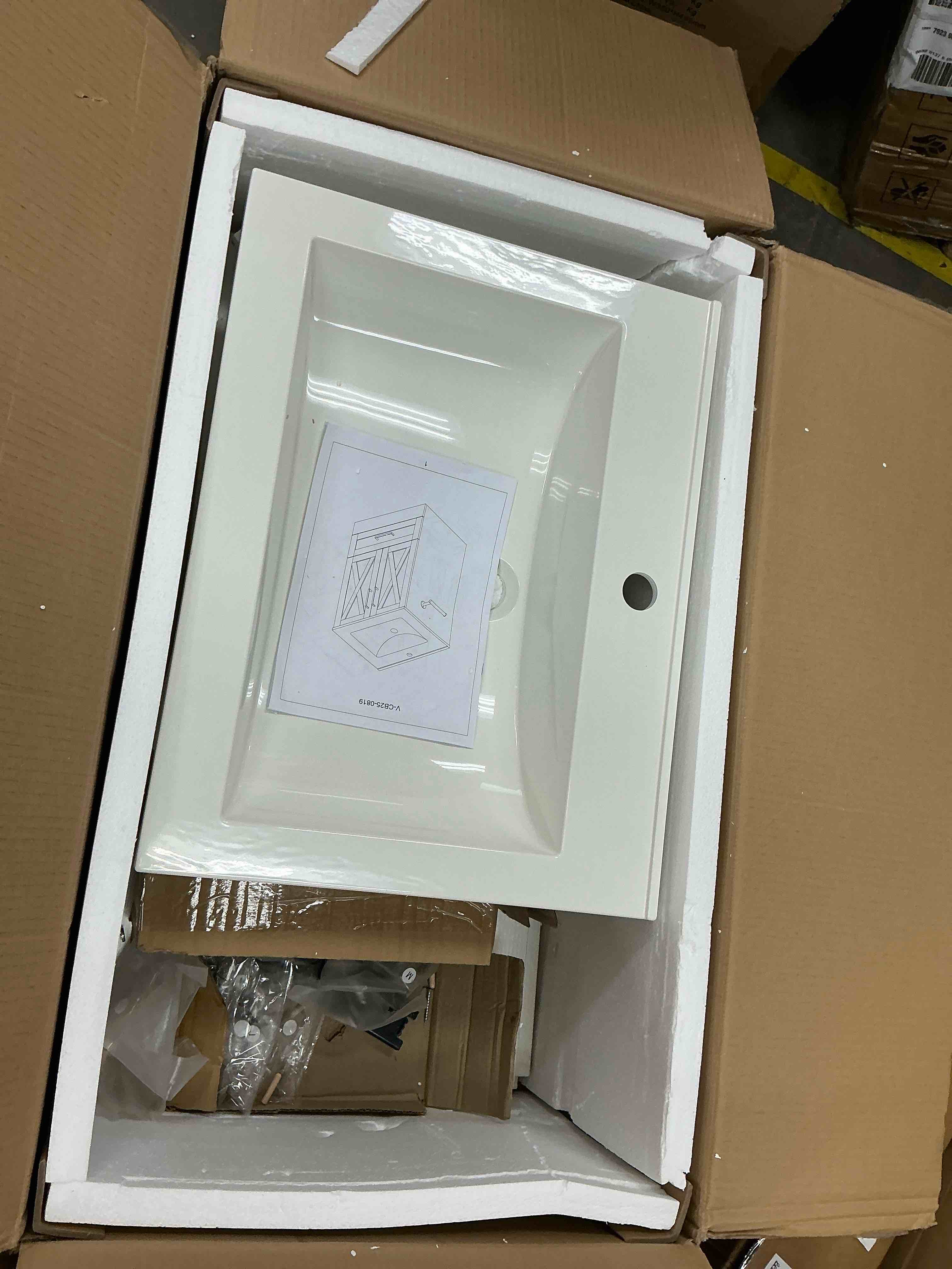 Condition photo showing Good Condition for homall 24'' bathroom vanity with sink, freestanding bathroom cabinet with 2 door & 1 drawer, farmhouse bathroom vanity with basin, white