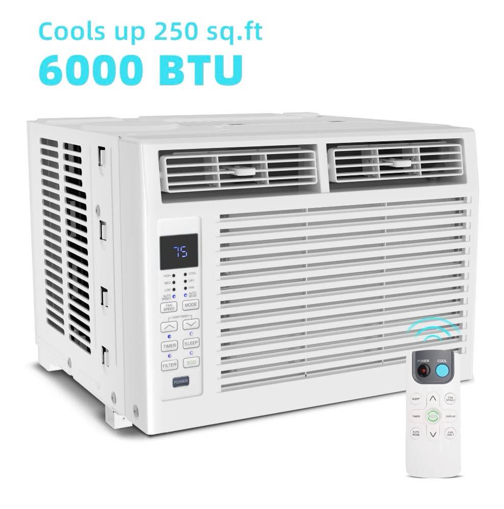 kissair 6 000 btu window air conditioner with remote control for room ac unit air conditioner 6 in 1 easy installation cools up to 250 sq. ft