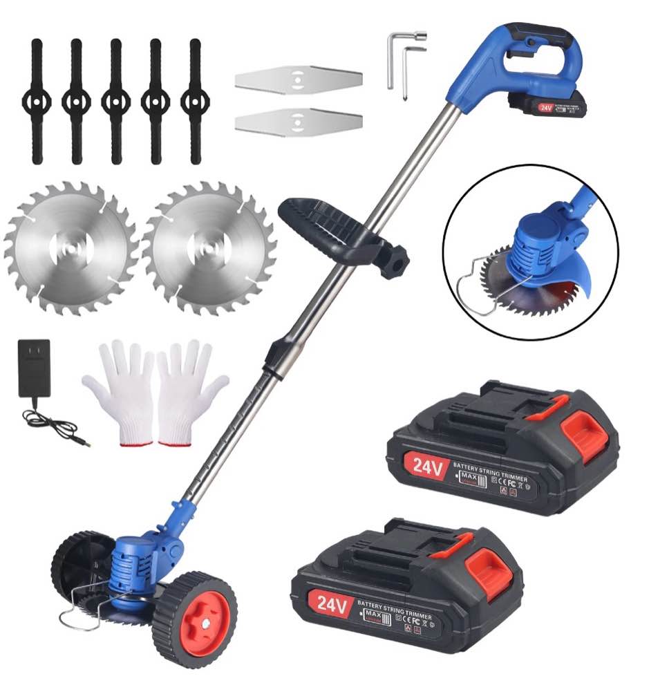 paddsun electric weed eaters with wheels, 24v lawn edger cordless adjustable handle grass string trimmer cutter