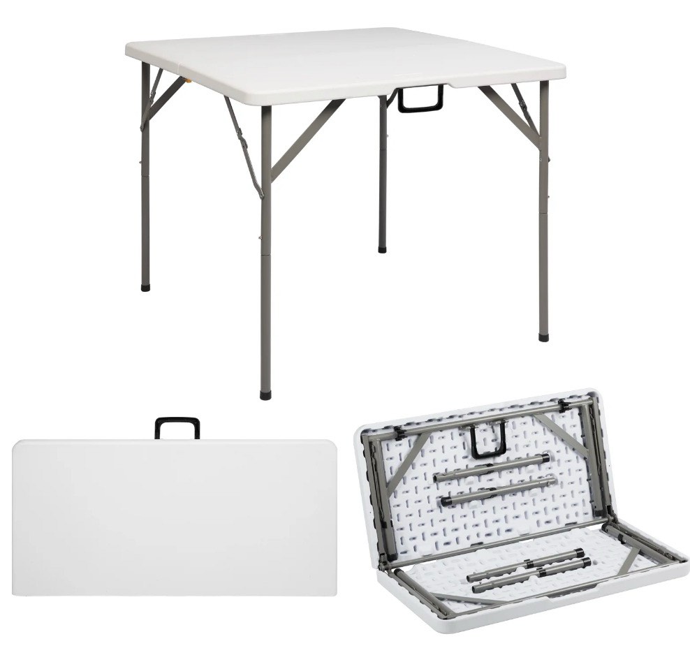 ktaxon 34  folding table fold in half square table  portable plastic dining card table for outdoor and indoor  for picnic  party  bbq  white